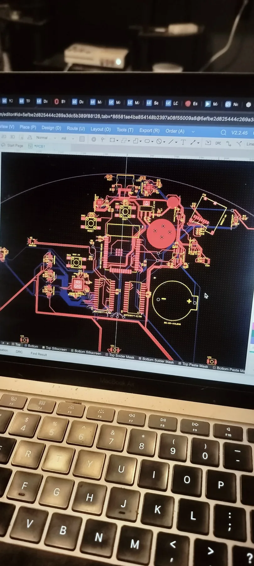 PCB layout work in EasyEDA during development of the Sentinel research electronics.