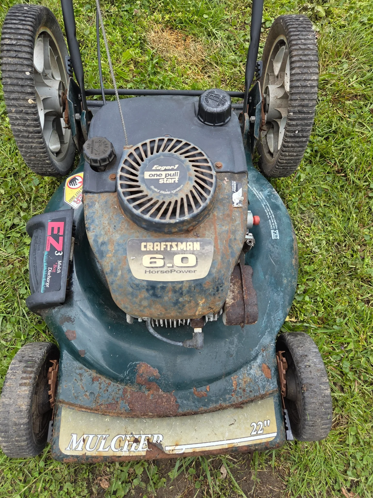 Craftsman mower evaluated for ignition, fuel, and mechanical condition.