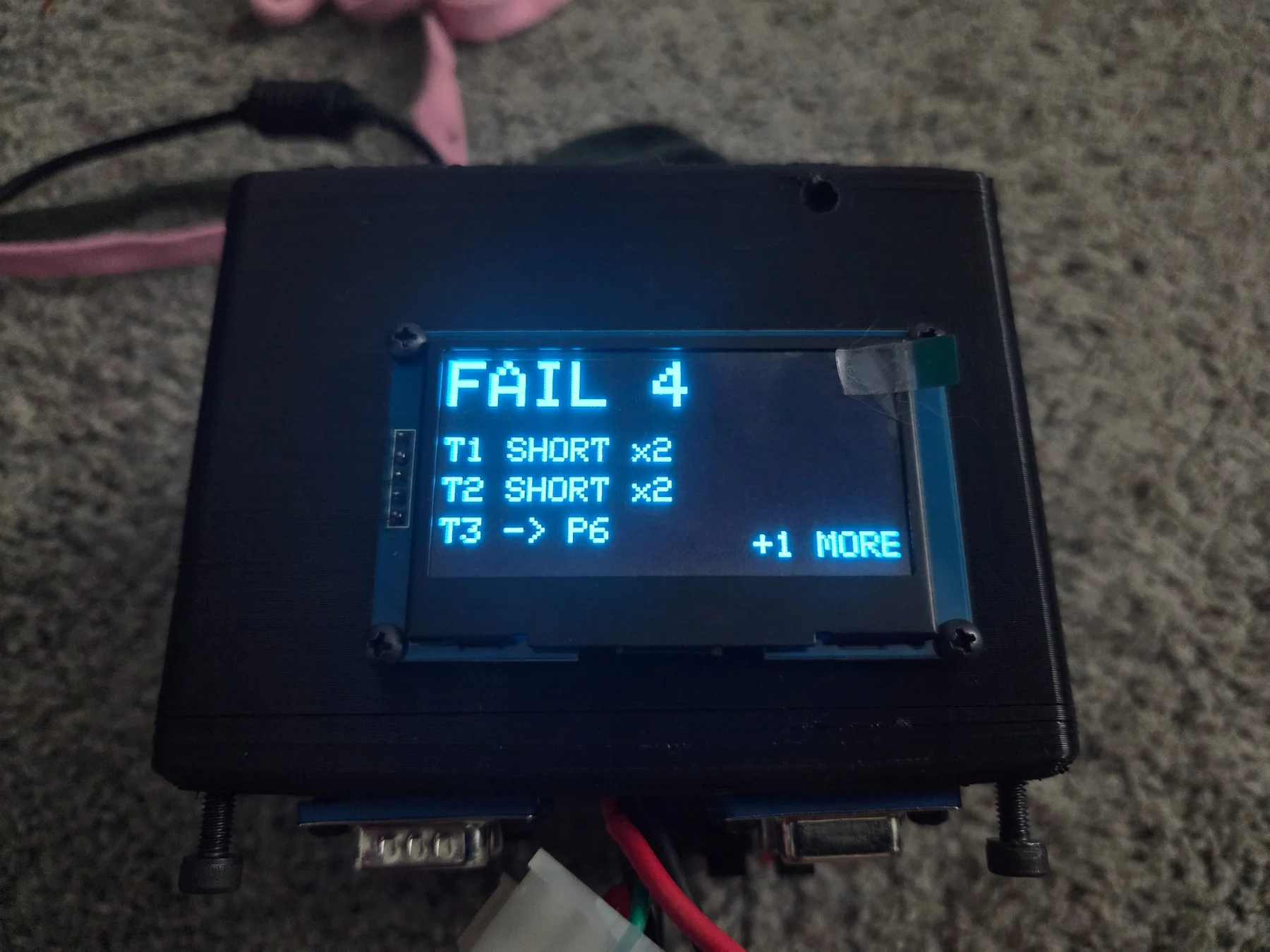 Real failure output identifying multiple shorts and an incorrect destination pin instead of returning a generic fail state.
